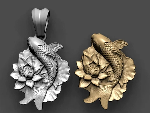 Koi-Fisch-Anh&auml;nger STL-Datei f&uuml;r Schmuck 3D-Druck und CNC 3D Druckmodell