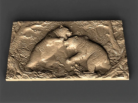 Bears fighting CNC STL model 3D Print Model
