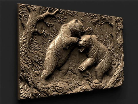 Bears fighting CNC STL model 3D Print Model