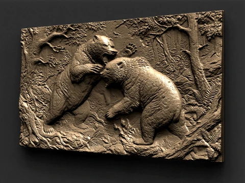 Bears fighting CNC STL model 3D Print Model