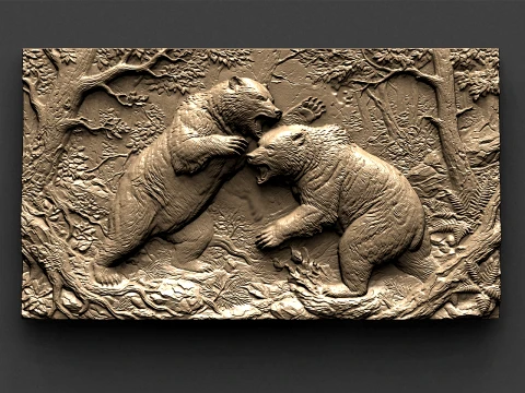 Bears fighting CNC STL model 3D Print Model