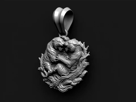Fighting tigers pendant STL model 3D Print Model