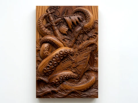 Kraken Attacking Ship STL file for CNC and 3D printing 3D Print Model