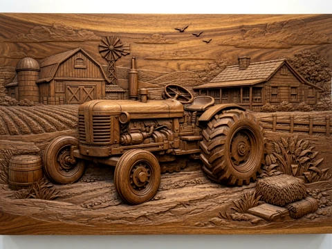 Tractor and Farmhouse CNC STL file 3D Print Model