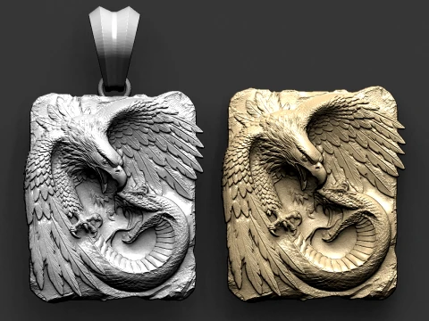Eagle and Snake Pendant STL file for CNC and jewelry 3D printing 3D Print Model
