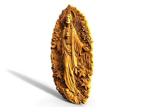 Sacred Heart of Jesus 3D Relief STL for CNC Router 3D Print Model