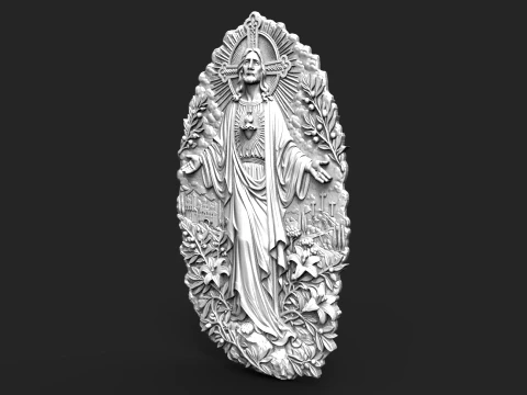 Sacred Heart of Jesus 3D Relief STL for CNC Router 3D Print Model