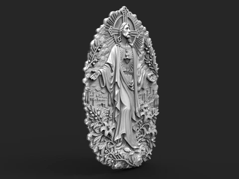 Sacred Heart of Jesus 3D Relief STL for CNC Router 3D Print Model