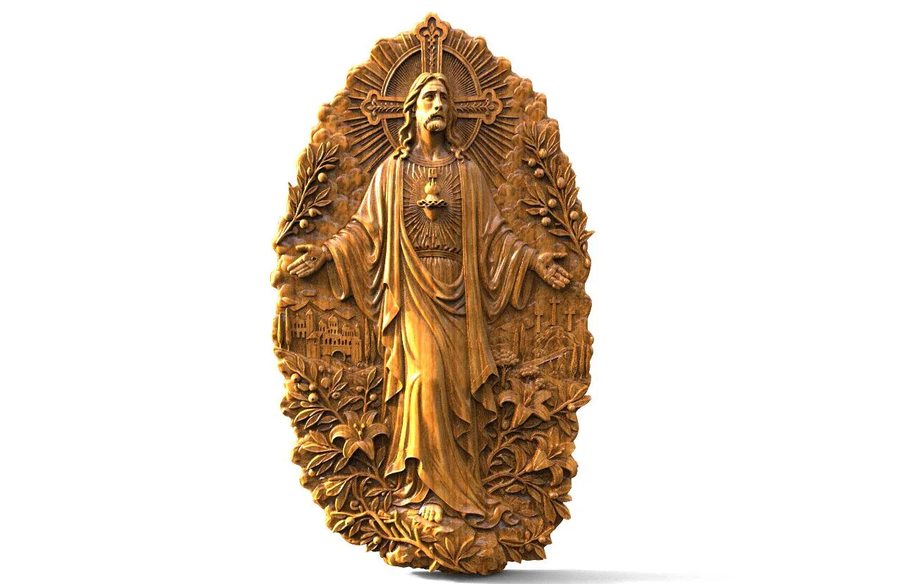 Sacred Heart of Jesus 3D Relief STL for CNC Router 3D Print Model .c4d .max .obj .3ds .fbx .stl .blend