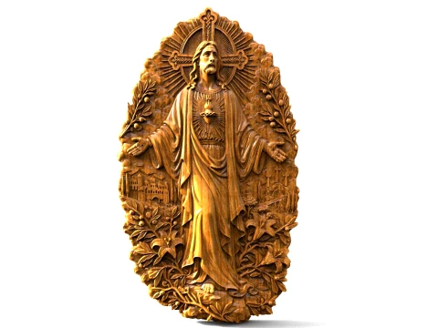 Sacred Heart of Jesus 3D Relief STL for CNC Router 3D Print Model