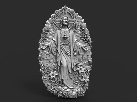 Sacred Heart of Jesus 3D Relief STL for CNC Router 3D Print Model