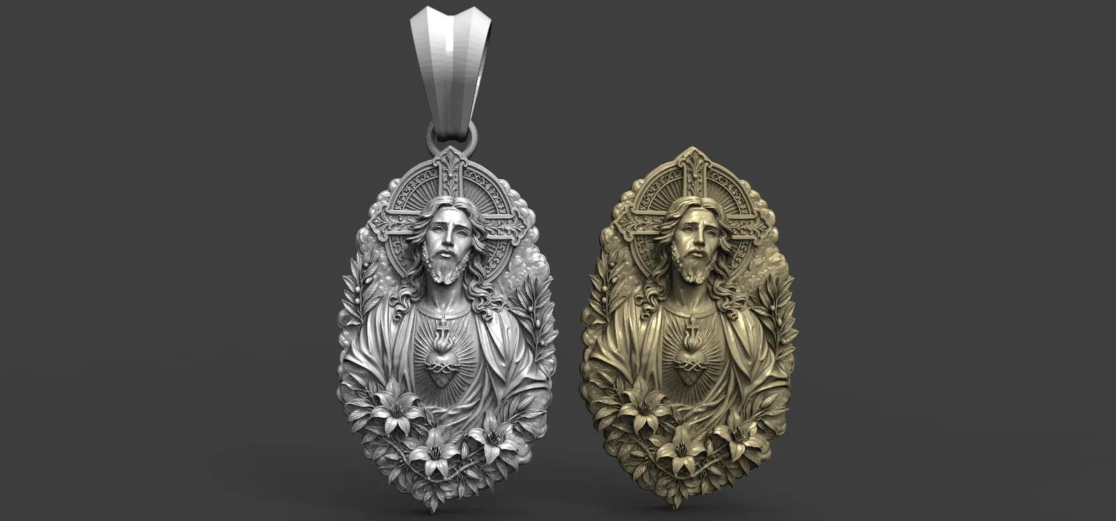 Sacred Heart Jesus Pendant STL for Jewelry Making Modelo de impresión 3D .c4d .max .obj .3ds .fbx .stl .blend 