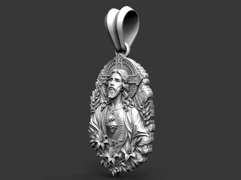 Sacred Heart Jesus Pendant STL for Jewelry Making Modelo de impresión 3D