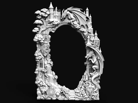 Fantasy Medieval Frame STL Dragons Castle and Enchanted Forest CNC Router 3D Printing Modelo de impresión 3D