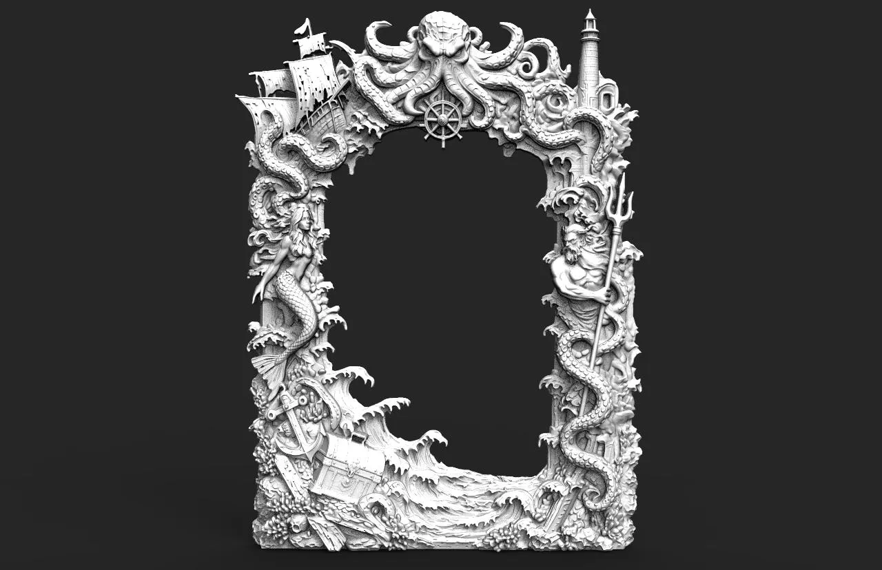 Nautical Fantasy Frame STL for CNC Router and 3D Printing 3D Print Model .c4d .max .obj .3ds .fbx .stl .blend