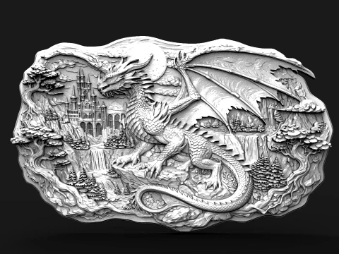 Fantasy Dragon CNC Relief STL 3D Wall Art for CNC Router Carving 3D प्रिंट मॉडल