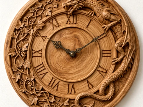 Dragon Wall Clock STL Fantasy Dragon Relief for CNC Routers and 3D Carving 3D Принт Модель