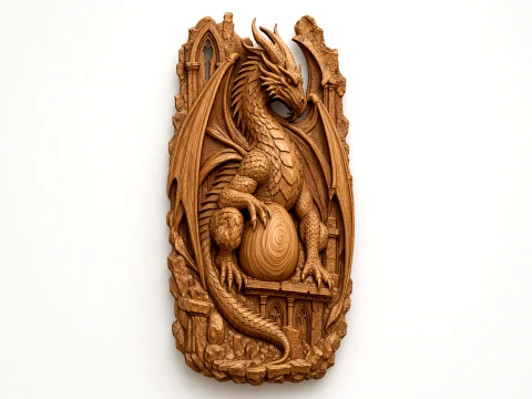 Guardian of the Last Egg Dragon 3D Relief for CNC Modèles 3D en vedette