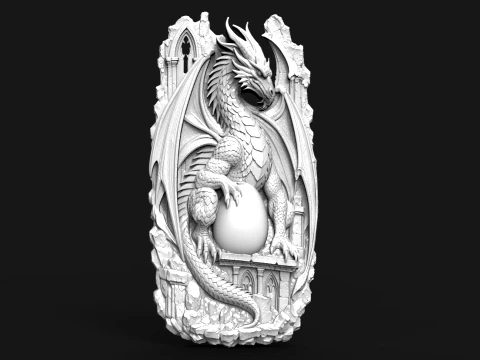 Guardian of the Last Egg Dragon 3D Relief for CNC 3D Print Model