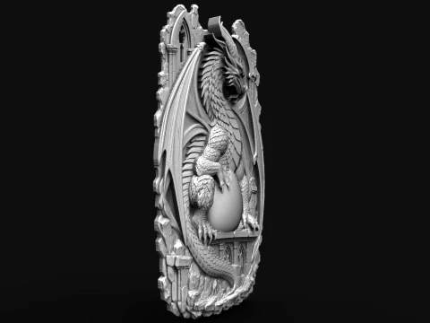 Guardian of the Last Egg Dragon 3D Relief for CNC 3D Print Model