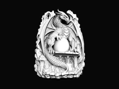 Guardian of the Last Egg Dragon 3D Relief for CNC 3D Print Model