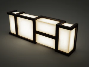 stylized large table lamp with wooden frame 3D Model