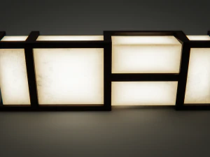 stylized large table lamp with wooden frame 3D Model