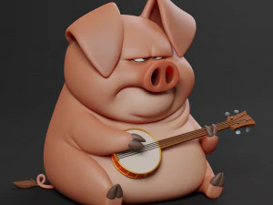 Pig with banjo 3D Print Model