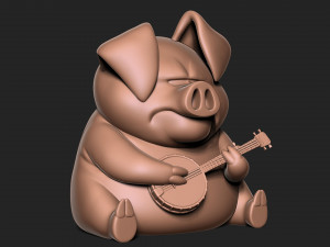 Pig with banjo 3D-Druckmodell