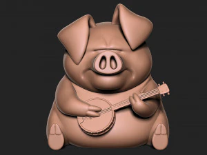 Pig with banjo 3D Print Model