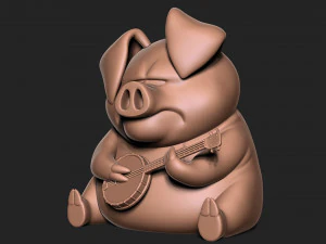 Pig with banjo 3D Print Model