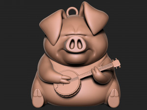 Pig with banjo keychain 3D Baskı Modeli