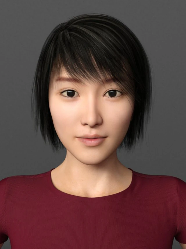 short hair asian woman 3D Model .c4d .max .obj .3ds .fbx .stl .blend 