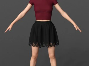 short hair asian woman 3D Model