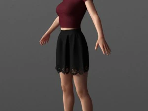 short hair asian woman 3D Model