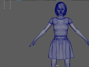 short hair asian woman 3D Model