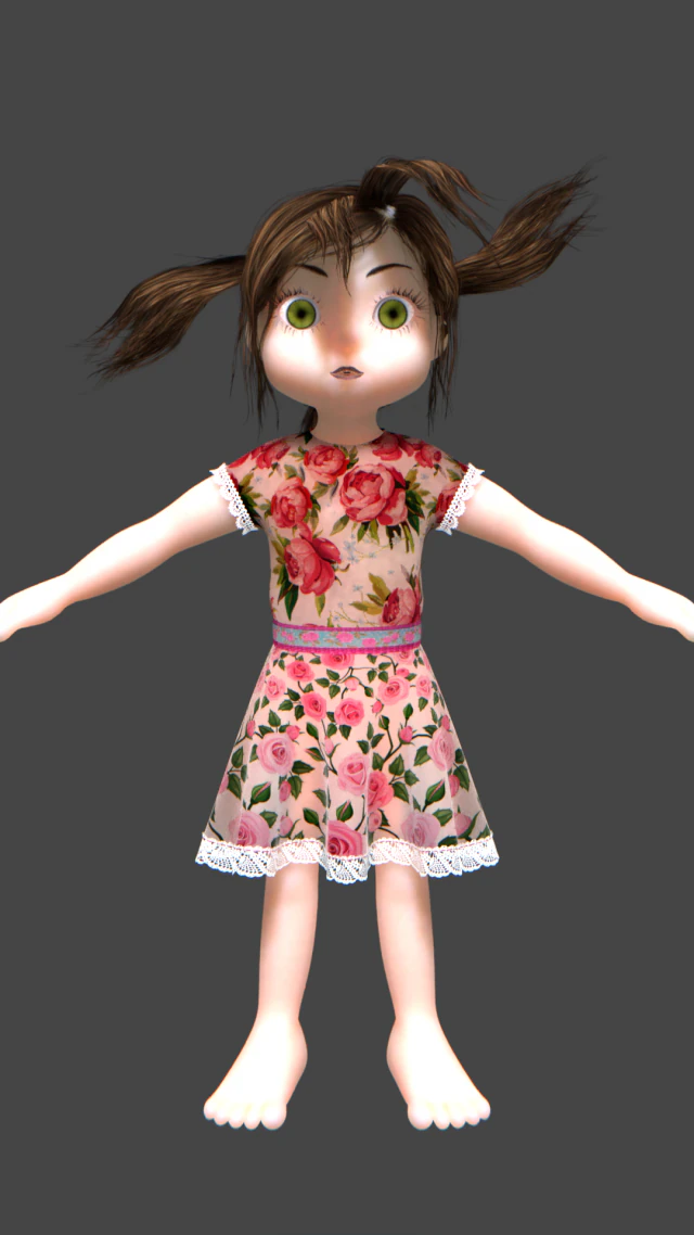 cartoon female child 3D Model .c4d .max .obj .3ds .fbx .stl .blend 