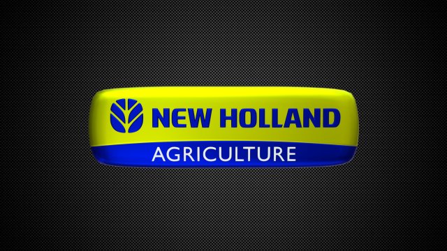 A logo sign and tractor outside of the North American headquarters of New  Holland Agriculture in