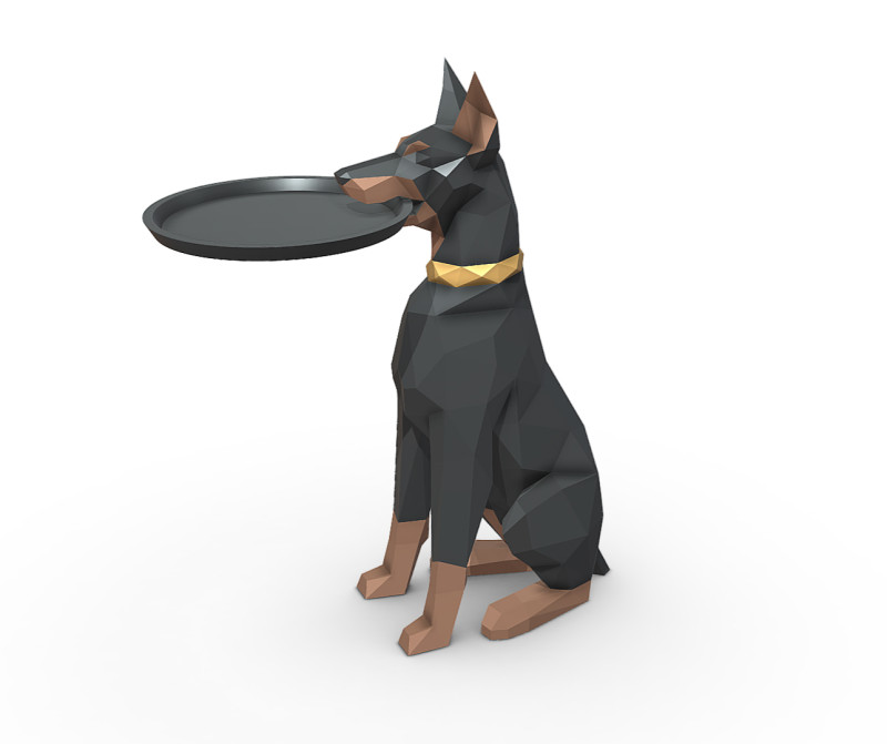 Doberman with a bowl Model Cetak 3D .c4d .max .obj .3ds .fbx .stl .blend 