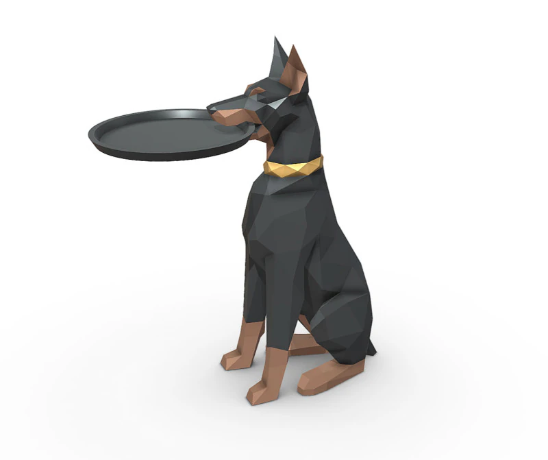 Doberman with a bowl 3D Print Model .c4d .max .obj .3ds .fbx .stl .blend 