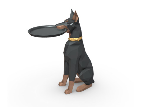 Doberman with a bowl 3D 打印模型