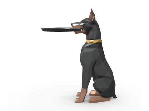 Doberman with a bowl 3D Print Model