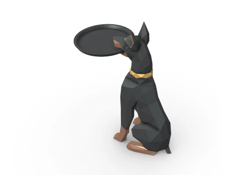 Doberman with a bowl 3D Print Model