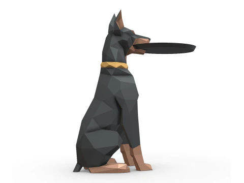 Doberman with a bowl 3D Print Model