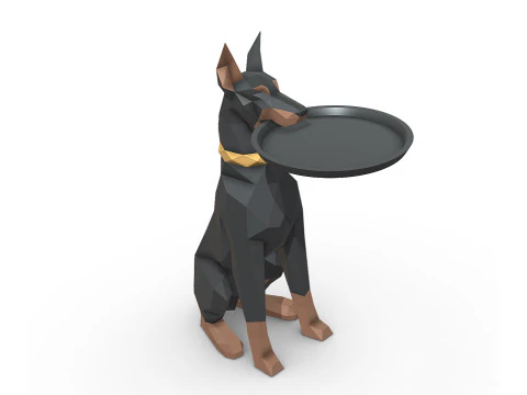 Doberman with a bowl 3D Print Model
