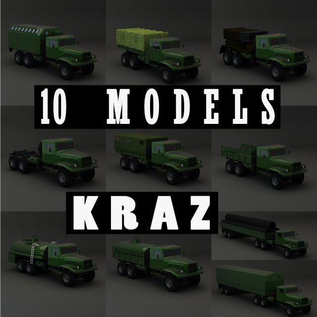 collection truck kraz 3Dモデル .c4d .max .obj .3ds .fbx .stl .blend 