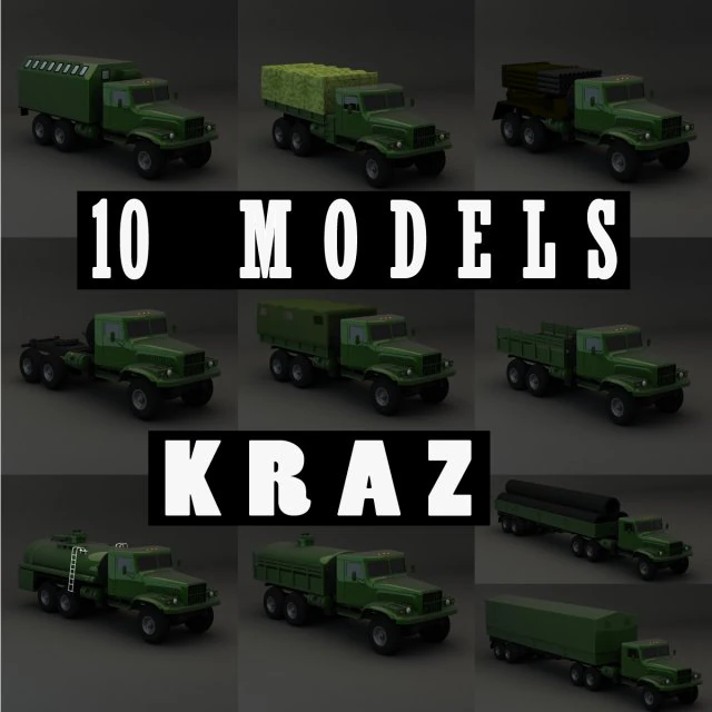 collection truck kraz 3D Model .c4d .max .obj .3ds .fbx .stl .blend 