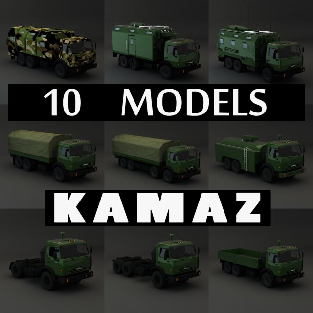 collection truck kamaz Modelo 3D .c4d .max .obj .3ds .fbx .stl .blend 