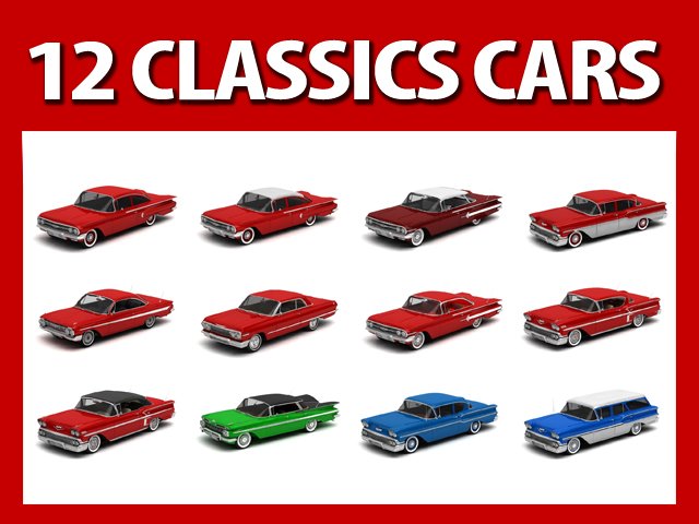 12 classics cars collection Modelo 3D .c4d .max .obj .3ds .fbx .stl .blend 