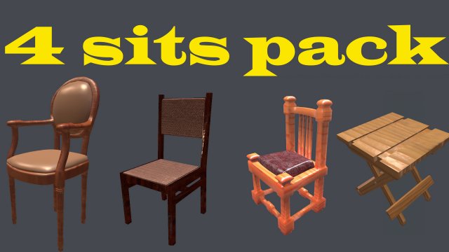 4 sits pack Modelo 3D .c4d .max .obj .3ds .fbx .stl .blend 